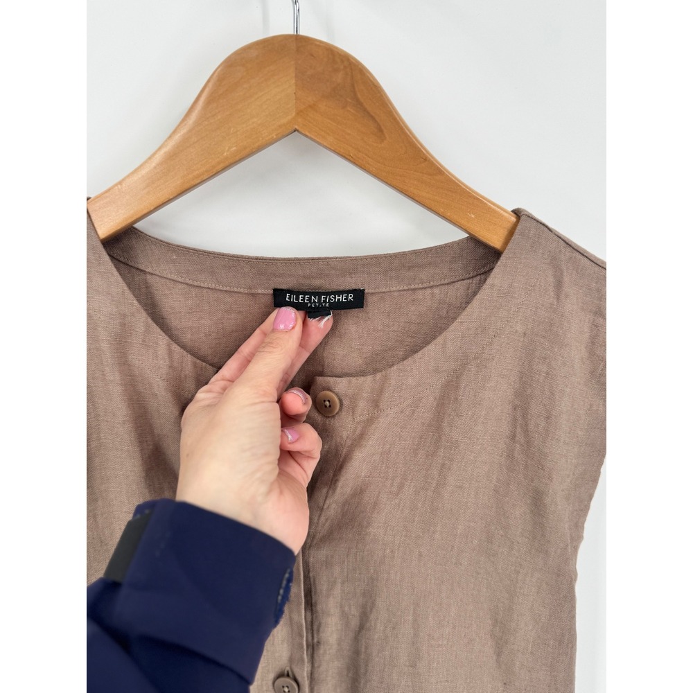 Eileen Fisher Sleeveless Button Front Top Women Est Small P Brown Organic Linen - Picture 6 of 15